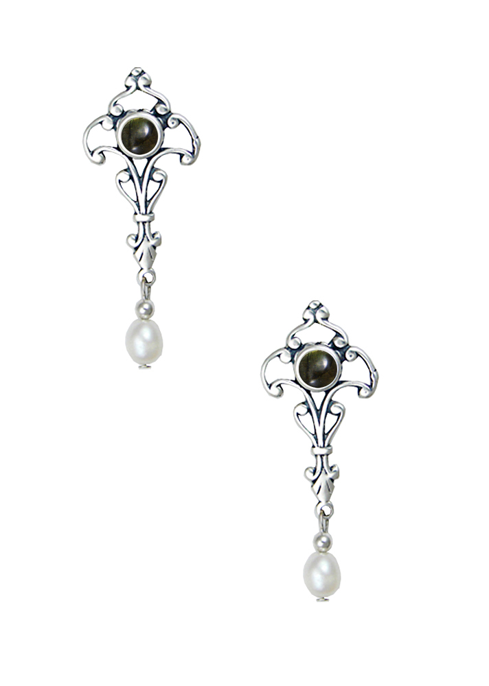 Sterling Silver Romantic Victorian Drop Dangle Earrings With Spectrolite